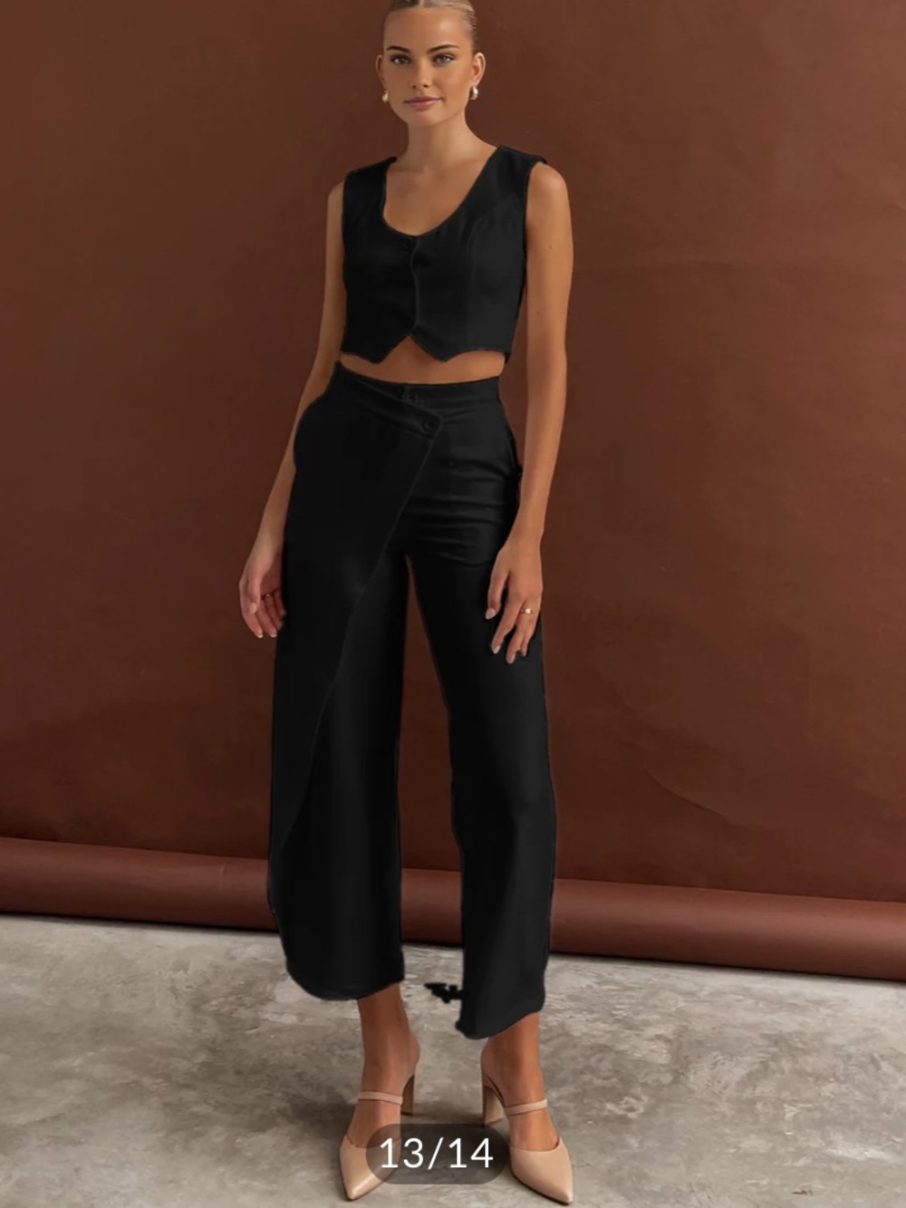 Commense Black Set-Asymmetrical pants with cropped vest